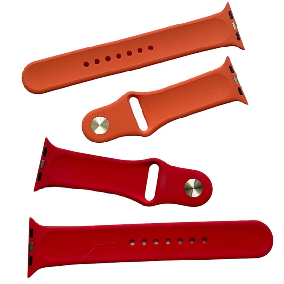 NEW 2 Silicone Sport Bands Apple Watch 38 40 41mm - M/L Red Orange - Picture 3 of 7